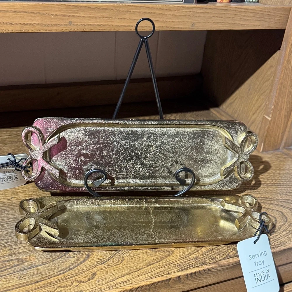 Luxurious Gold Vanity Tray adorned with bows at both ends.